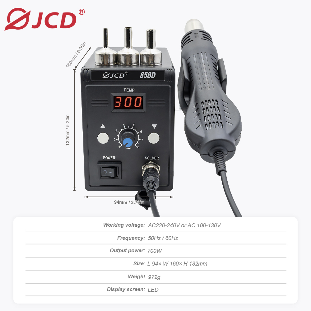 JCD Hot Air Gun 858D 700W BGA  - Heat Gun Variable review and price